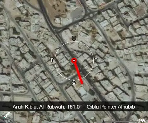 peta arah kiblat Al Rabwah: 161,0°