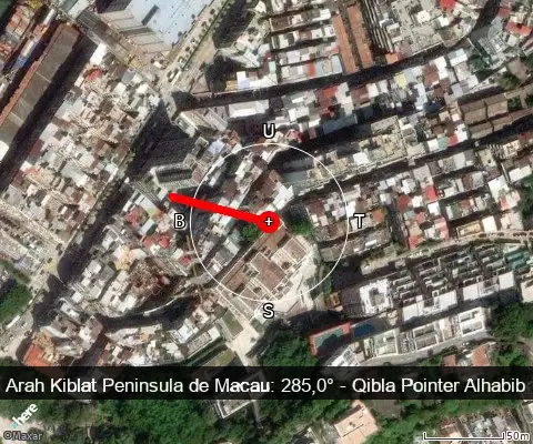 peta arah kiblat Calçada da Barra: 285,0°