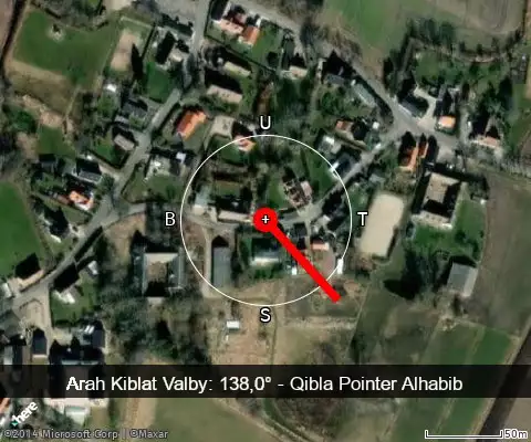 peta arah kiblat Valby: 138,0°