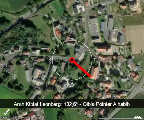 peta arah kiblat Leonberg: 132,6°