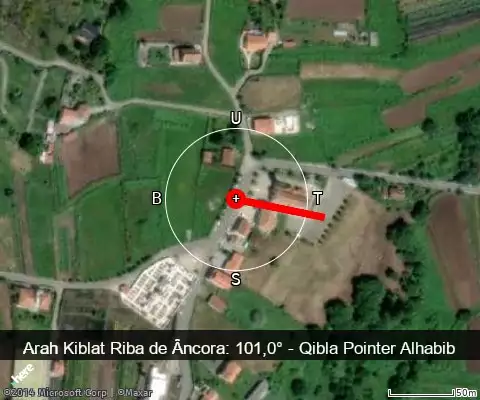 peta arah kiblat Riba de Âncora: 101,0°