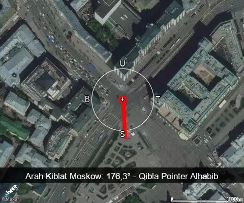 peta arah kiblat Moskow: 176,3°