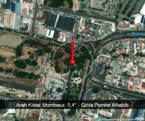 peta arah kiblat Mombasa: 0,4°