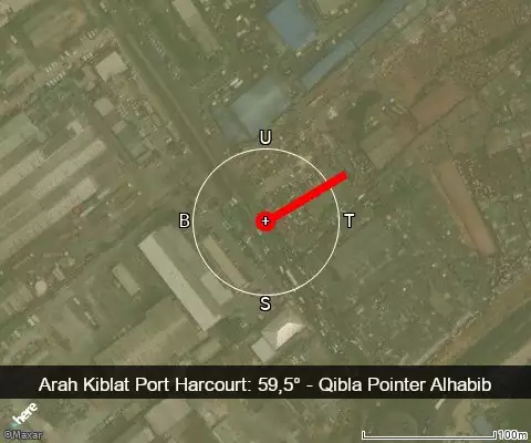 peta arah kiblat Port Harcourt: 59,5°