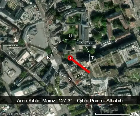 peta arah kiblat Mainz: 127,3°