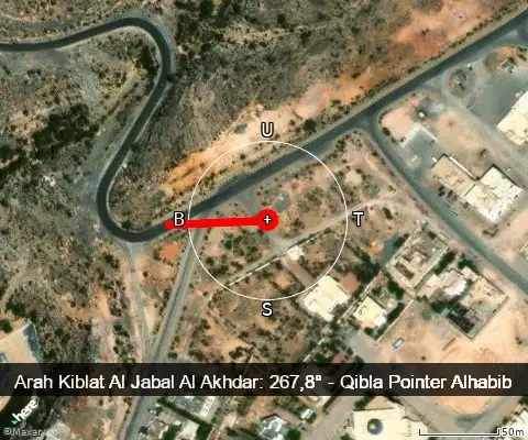 peta arah kiblat Al Jabal Al Akhdar: 267,8°