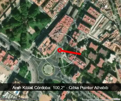 peta arah kiblat Córdoba: 100,2°