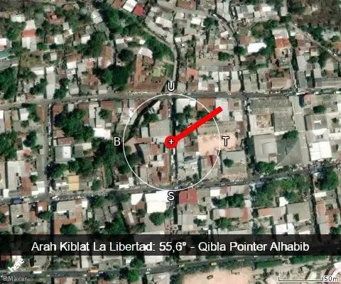 peta arah kiblat La Libertad: 55,6°