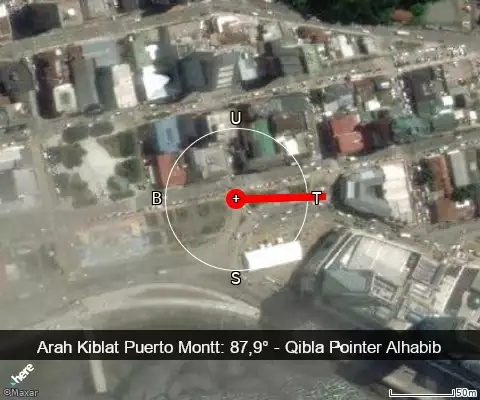 peta arah kiblat Puerto Montt: 87,9°