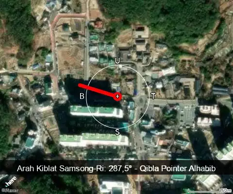 peta arah kiblat Samsong-Ri: 287,5°