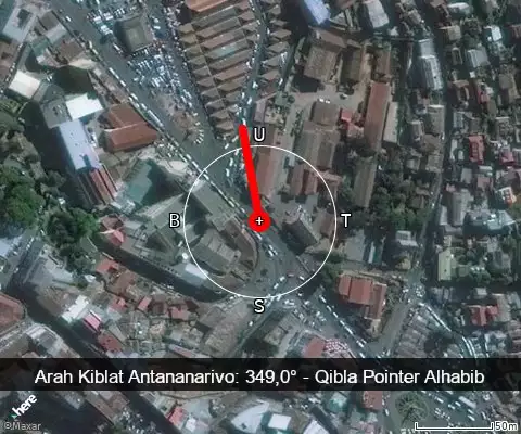 peta arah kiblat Antananarivo: 349,0°