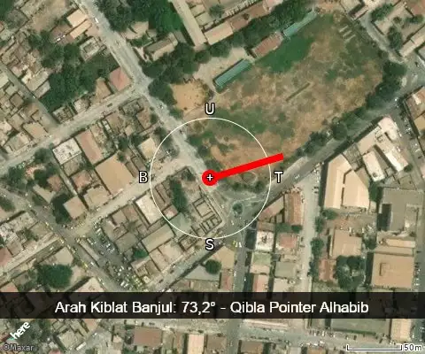 peta arah kiblat Banjul: 73,2°