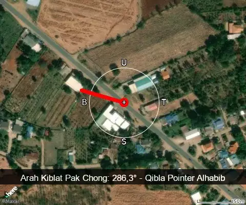 peta arah kiblat Pak Chong: 286,3°