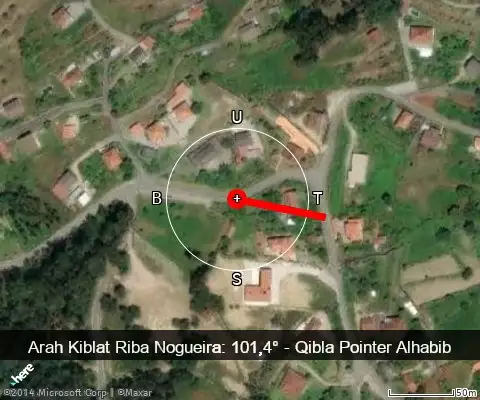 peta arah kiblat Riba Nogueira: 101,4°