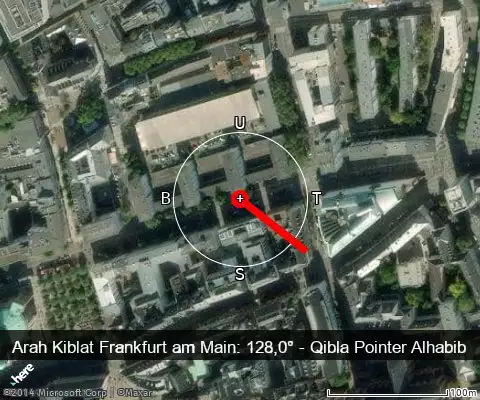 peta arah kiblat Frankfurt am Main: 128,0°