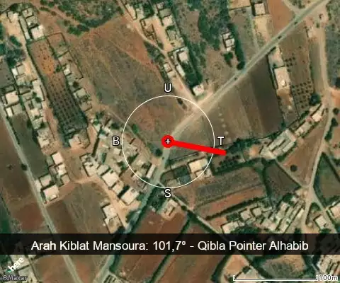 peta arah kiblat Mansoura: 101,7°