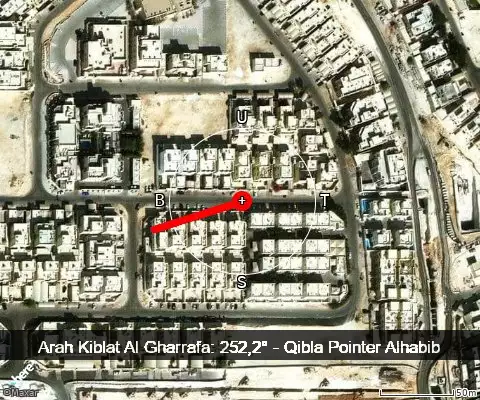 peta arah kiblat Al Wakrah Street: 252,2°