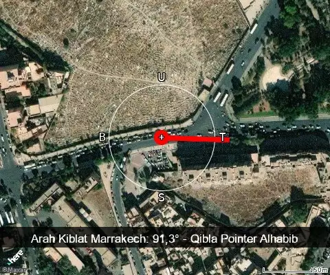 peta arah kiblat Marrakech: 91,3°