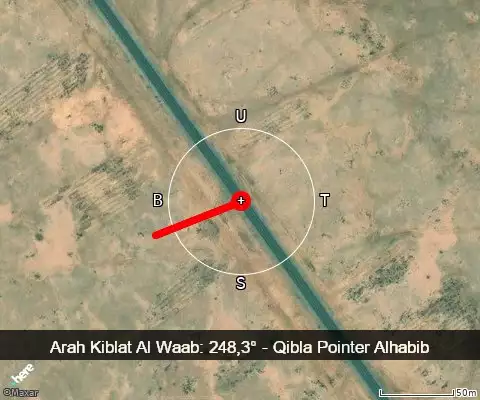 peta arah kiblat Al Waab: 248,3°