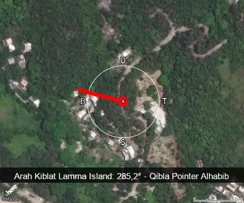 peta arah kiblat Lamma Island: 285,2°