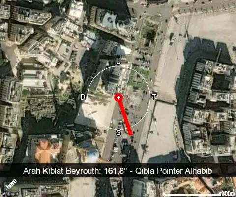peta arah kiblat Beyrouth: 161,8°