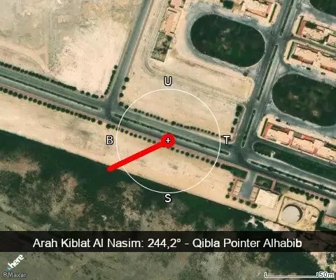 peta arah kiblat Al Nasim: 244,2°