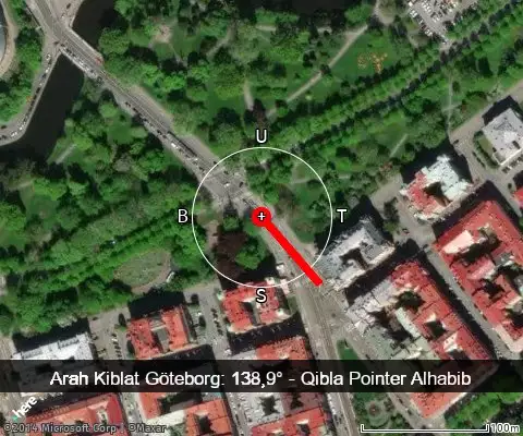 peta arah kiblat Göteborg: 138,9°