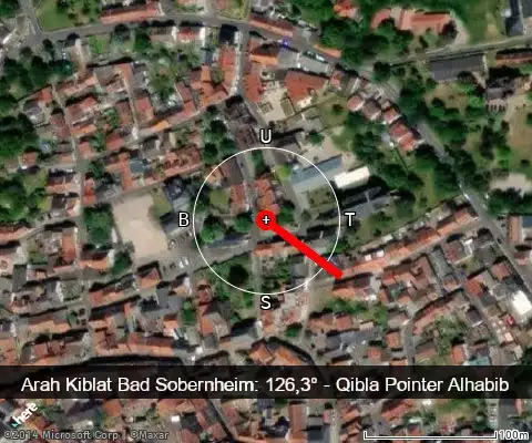 peta arah kiblat Bad Sobernheim: 126,3°