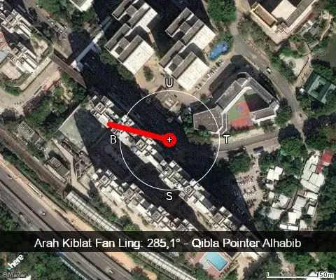 peta arah kiblat Fan Ling: 285,1°
