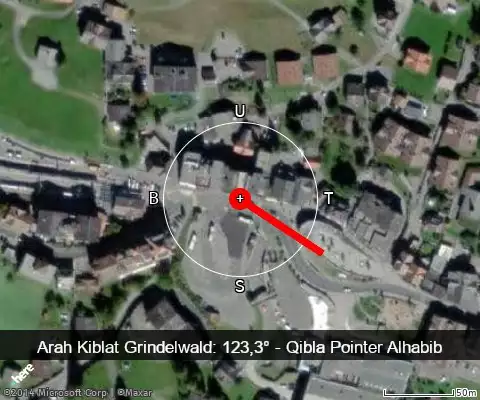 peta arah kiblat Grindelwald: 123,3°