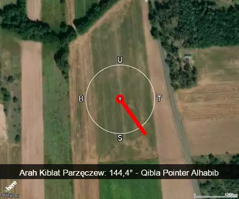 peta arah kiblat Parzęczew: 144,4°