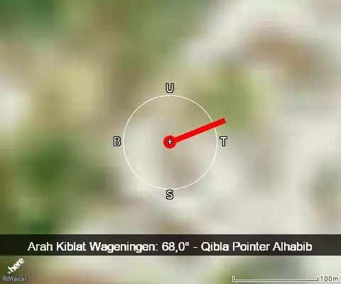 peta arah kiblat Wageningen: 68,0°