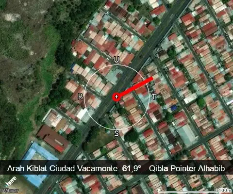peta arah kiblat Ciudad Vacamonte: 61,9°
