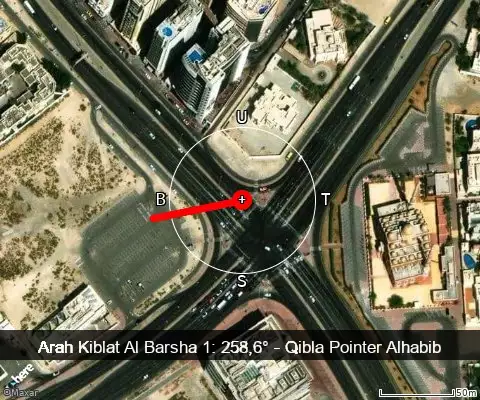 peta arah kiblat Al Barsha Street: 258,6°