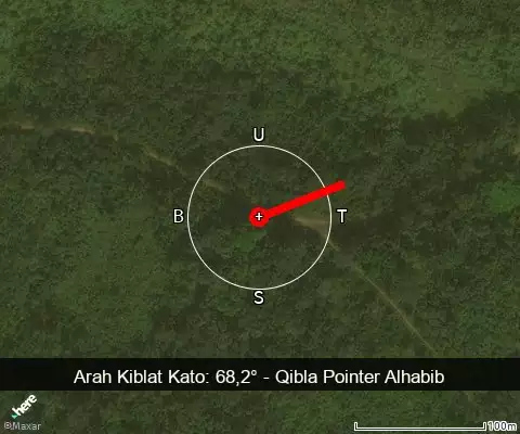 peta arah kiblat Kato: 68,2°