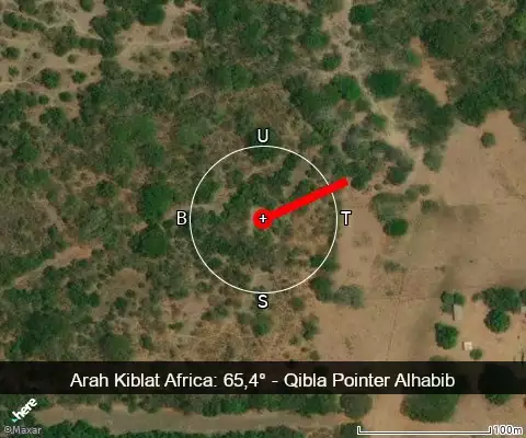 peta arah kiblat Africa: 65,4°