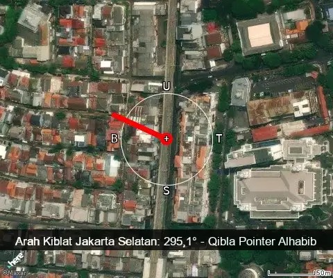 peta arah kiblat Jakarta Selatan: 295,1°
