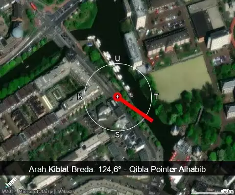 peta arah kiblat Breda: 124,6°
