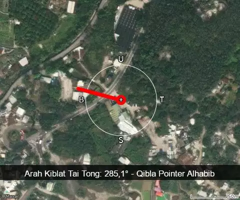 peta arah kiblat Tai Tong: 285,1°