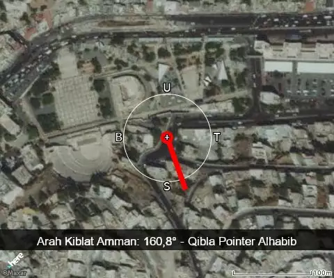 peta arah kiblat Amman: 160,8°