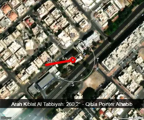 peta arah kiblat Al Tabbiyah: 260,2°
