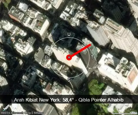 peta arah kiblat New York: 58,4°