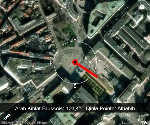 peta arah kiblat Brussels: 123,4°