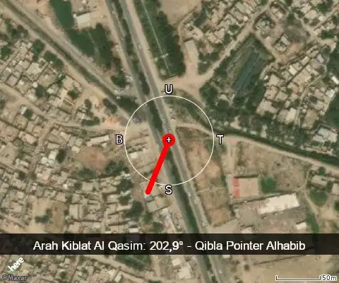 peta arah kiblat Al Qasim: 202,9°