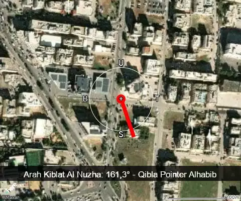 peta arah kiblat Al Nuzha: 161,3°