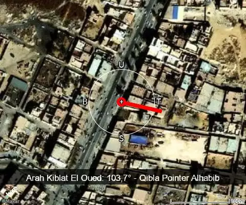 peta arah kiblat El Oued: 103,7°