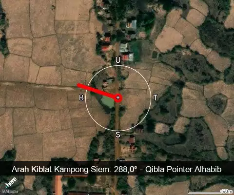 peta arah kiblat Kampong Siem: 288,0°