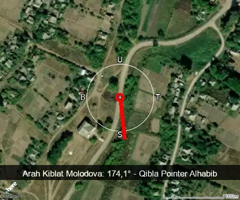 peta arah kiblat Molodova: 174,1°