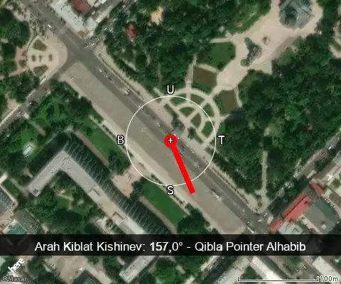 peta arah kiblat Kishinev: 157,0°
