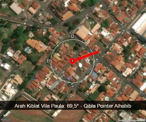peta arah kiblat Vila Paula: 69,5°
